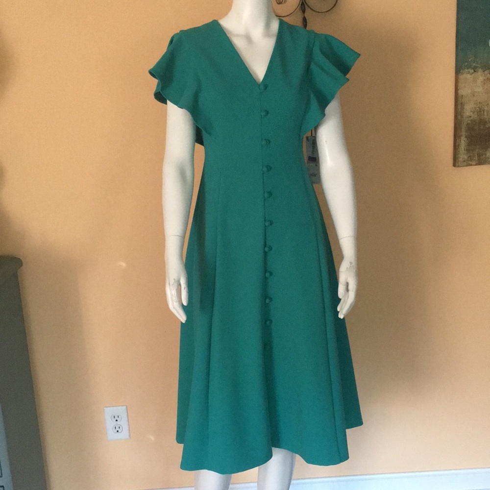 Calvin Klein Green front  buttons ruffle sleeves  dress size 2